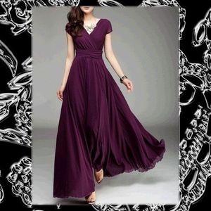 NWOT Plum Surplice Chiffon Cap Sleeve Maxi Dress
